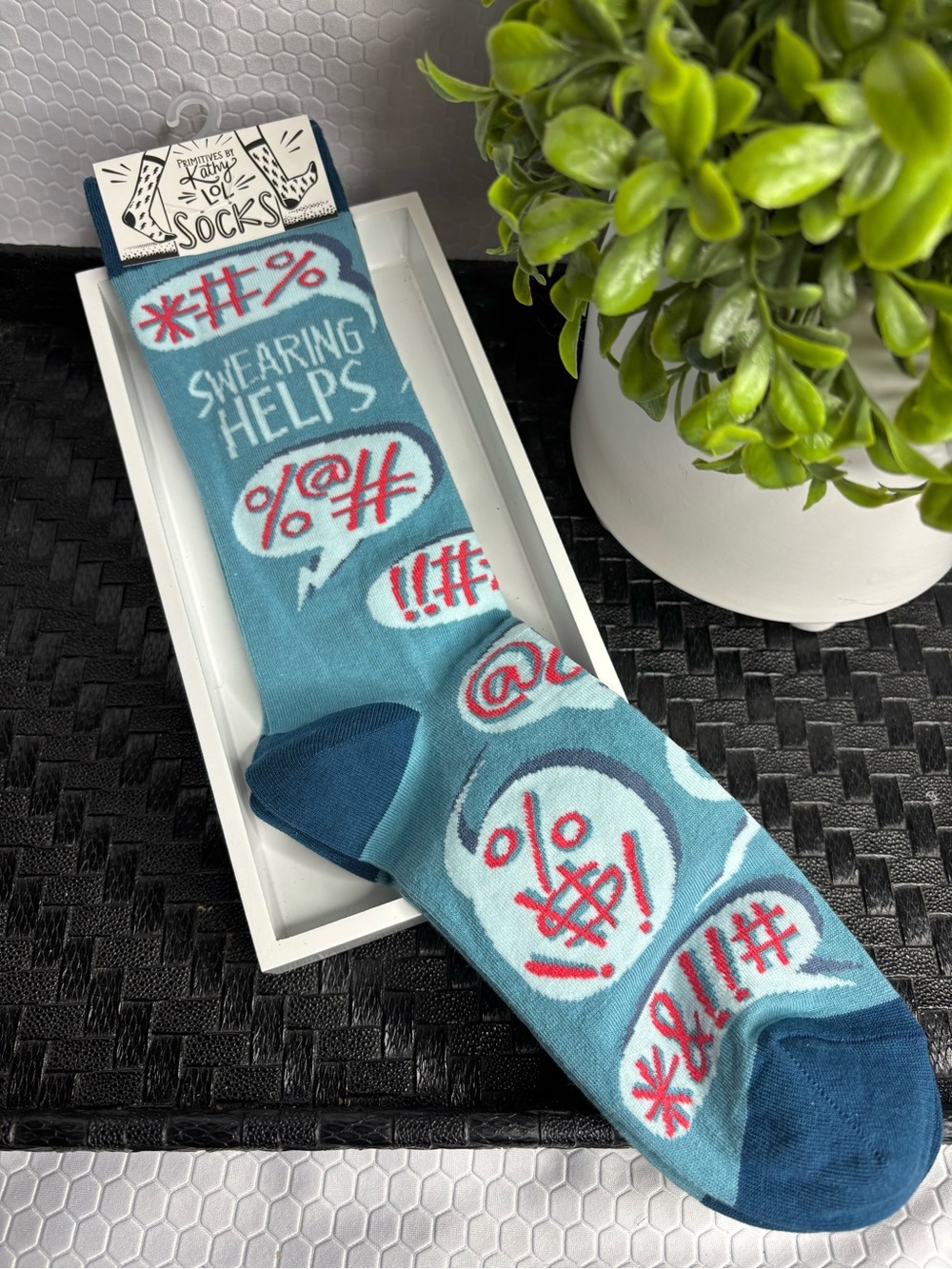 Primitives by Kathy Teal Crew Socks with Red Accent Graphics NWT
